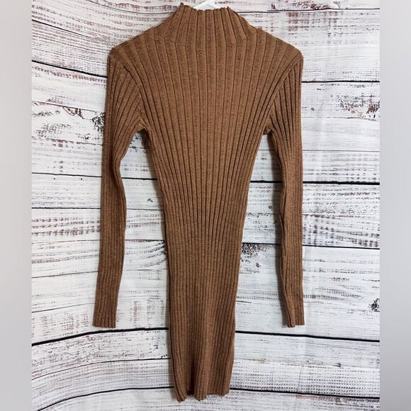 SNDYS Dress Womens Size Small Coffee Ribbed Sweater Bodycon Mini Mock Neck‎ New - Picture 4 of 15